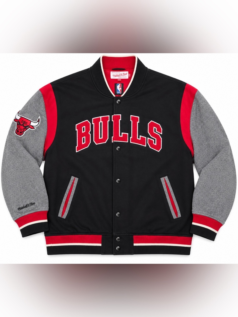 Mitchell & Ness Black, Red & Gray Chicago Bulls Kids Varsity Jacket